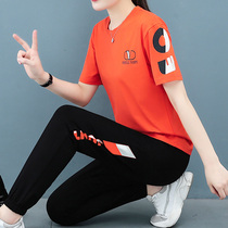  Large size womens summer 2021 new fashion suit fat mm belly cover thin age reduction fried street sports two-piece suit