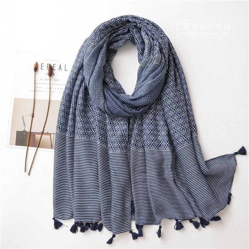 Guangxi Zhuang ethnic ethnic wind flow Su cotton linen scarves art air conditioning shawl sunscreen and silk scarves dual-use surrounding neck