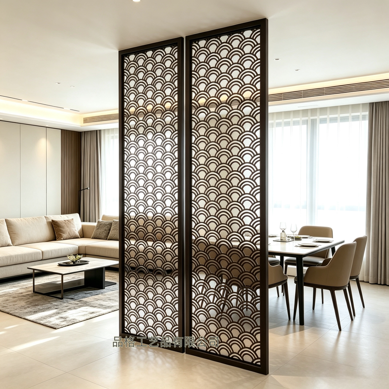 New Chinese-Style Metal Carved Screen Partition, Light Luxury Entryway Hollow-Out Floral Grid, Hotel Clubhouse Background Wall Grille