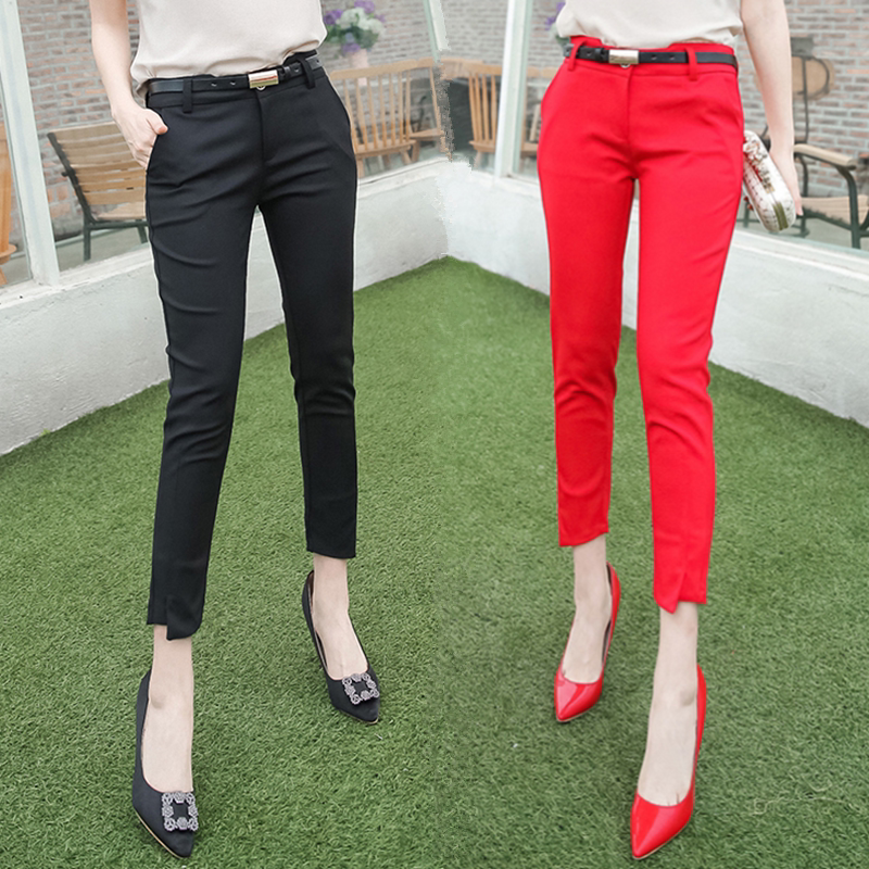 2026 New Summer Thin Women's Casual Black Dress Pants, Cropped Slim-Fit Eight-Point Suit Pants, Red Pants