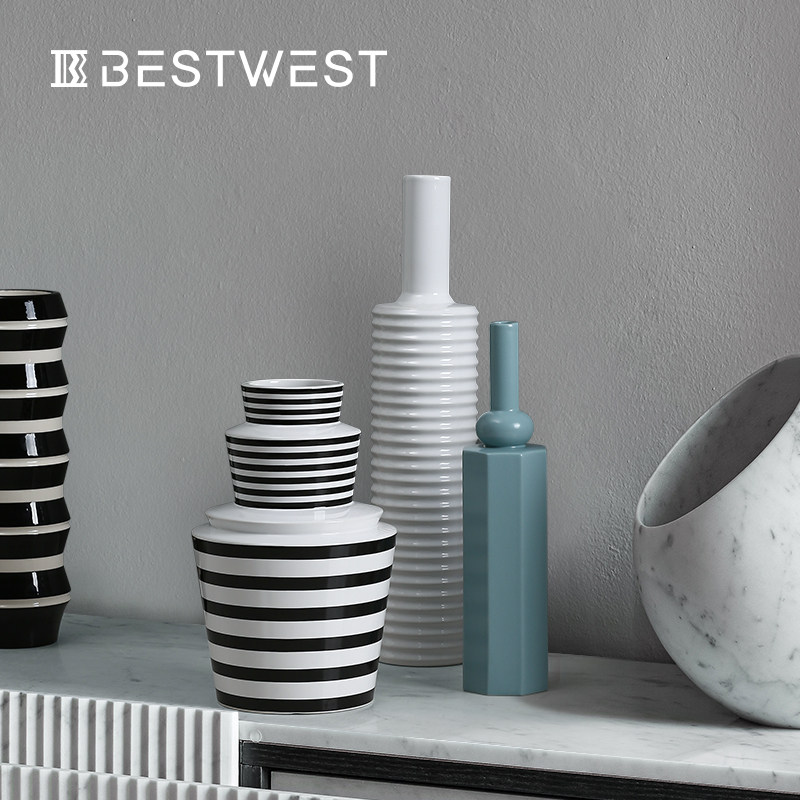 BEST WEST Creative Design Vase Ceramic Pendulum with Nordic Geometric Creative Dry Flower Bottle Furnishing Light Lavish