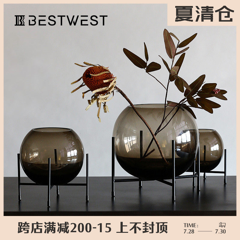 BEST WEST Transparent glass vase ornaments Modern simple living room dining table soft decorations Flower arrangement bottle ideas