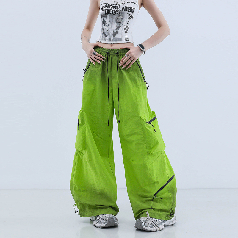 Green Quick-Dry Work Pants 2026 Summer Casual Outdoor Breathable Paratrooper Thin Tie-Dye Wide-Leg Pants Sports Pants for Women