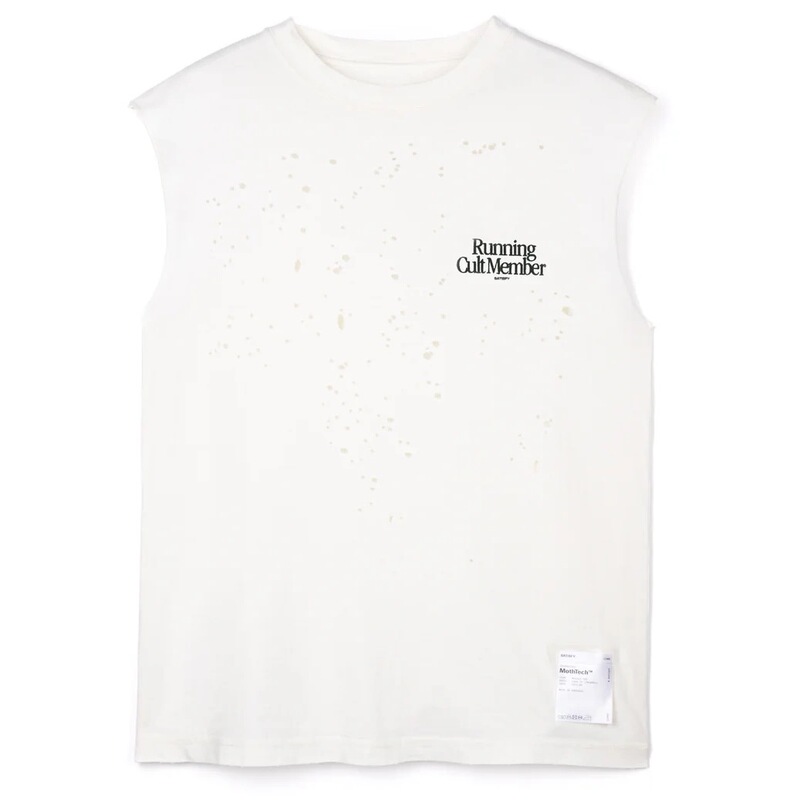High-End Satisfy Running Washed and Distressed Ink-Printed Letter Tank Top T-Shirt