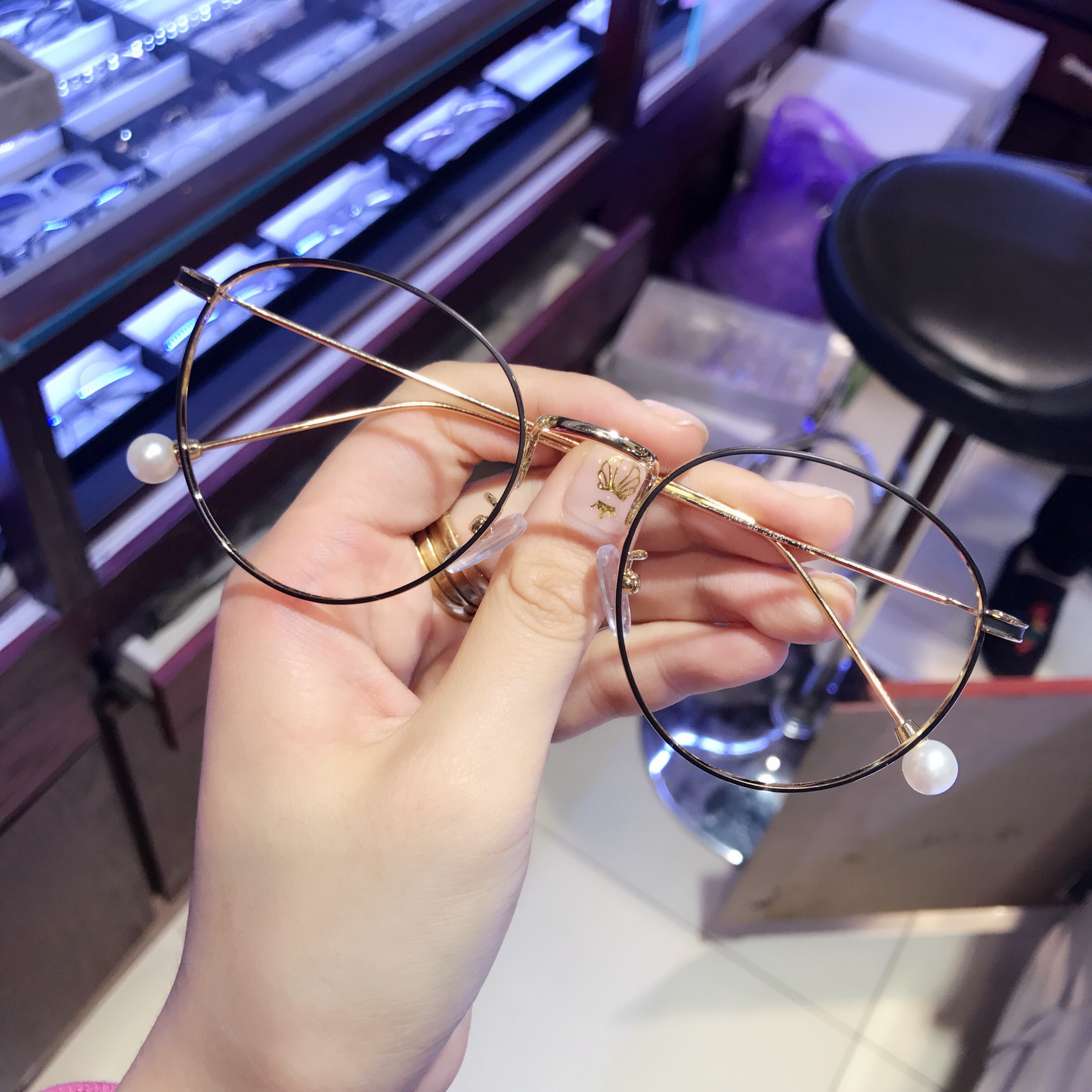2017 ngọc trai mới lựa chọn kính kim loại gọng kính nữ khung tròn retro có thể được trang bị kính cận thị nam thủy triều kính mát