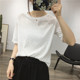 Fine rice custom summer new basic comfortable skin-friendly loose round neck solid color short-sleeved linen T-shirt V-neck top