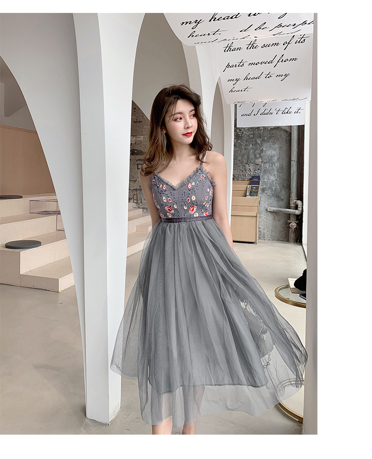 Váy lưới nhỏ gạc phụ 155 khí chất cổ tích nước hoa nhỏ 150cm váy treo ngắn cao Gao Jiao mùa hè nhỏ của phụ nữ - Váy eo cao đầm body nhún eo