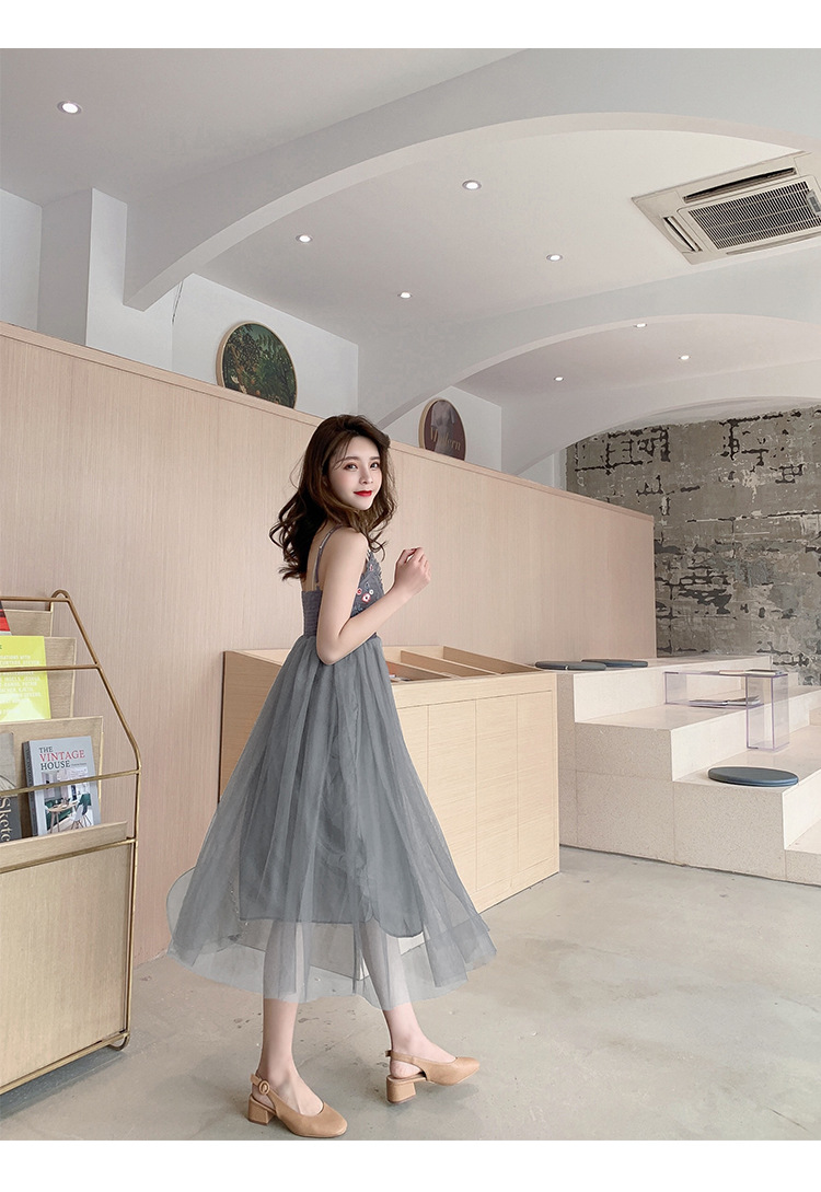 Váy lưới nhỏ gạc phụ 155 khí chất cổ tích nước hoa nhỏ 150cm váy treo ngắn cao Gao Jiao mùa hè nhỏ của phụ nữ - Váy eo cao đầm body nhún eo