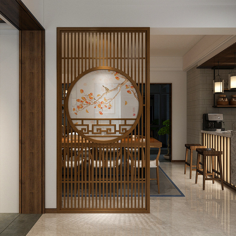 New Chinese Screen Partition Cabinet Bedroom Living Room Solid Wood Flower Lattice Fence Hotel Room Log Decoration Hyun Guan Wall