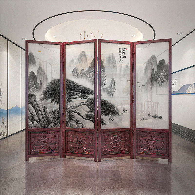New Chinese solid wood screen partition Living room log process office Customized into the ancient wind mobile folds Xuan guan