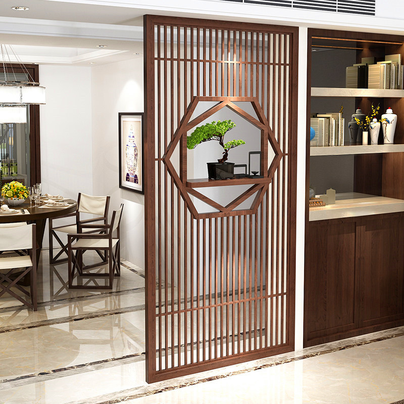 New Chinese solid wood screen partition wall Living room Home Art in house Entrance Xuanguan Custom Walnuts Log Brief Modern