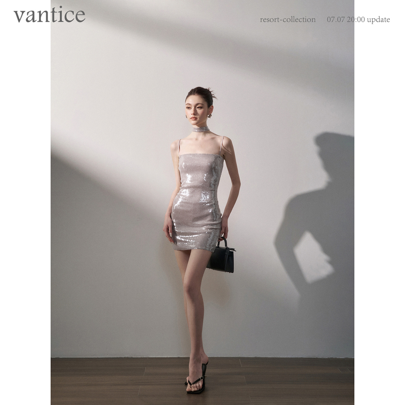 Vantice Elegant and Bright Sequin Light Luxury Stunning High-End Gray Mini Dress Birthday Party Gown Dress Vantice Elegant and Bright Sequin Light Luxury Stunning High-End Gray Mini Dress Birthday Party Gown Dress