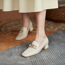 Orange Peel CHEN Mi White Genuine Leather Single Shoes Woman 2022 Spring new Inn small leather shoes women with Lefoe shoes