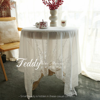 Medium-old white cotton and linen embroidered tablecloth high-end lace dining tablecloth tea table table atmosphere cover small round table tablecloth Medium-old white cotton and linen embroidered tablecloth high-end lace dining tablecloth tea table table atmosphere cover small round table tablecloth