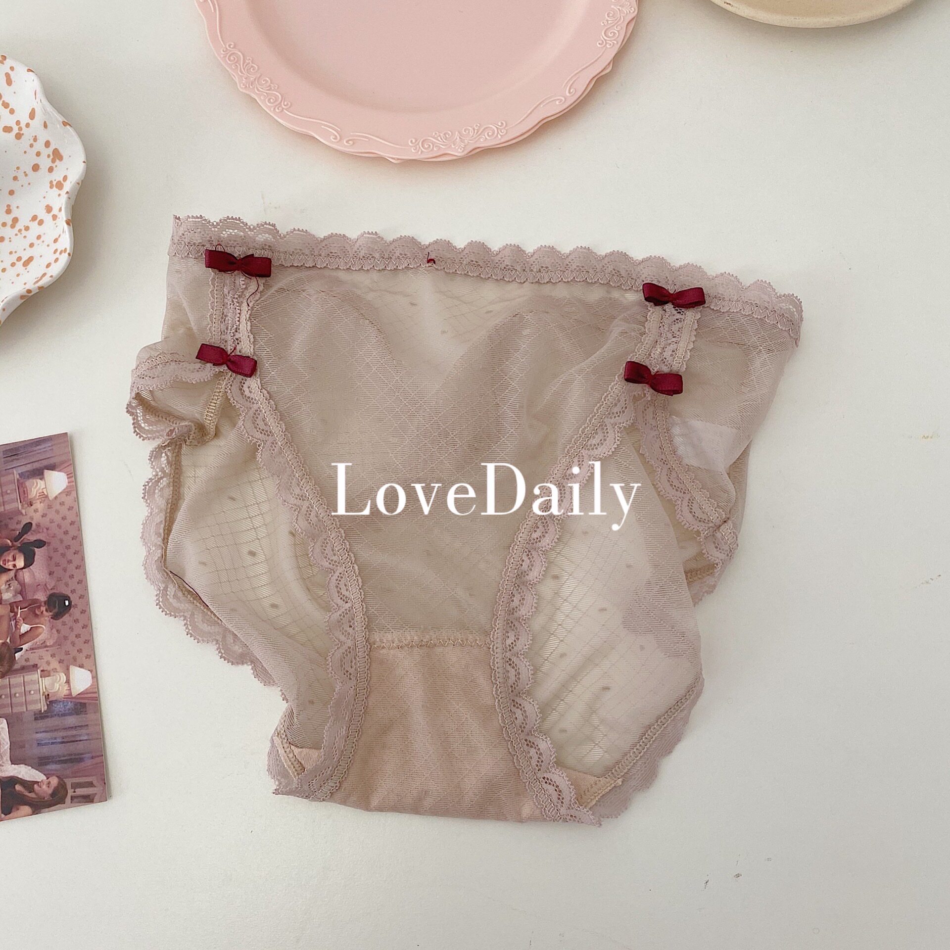 Happy every day Japanese mature sexy wind side open double bow ultra-thin mesh low-waisted women's panties 070