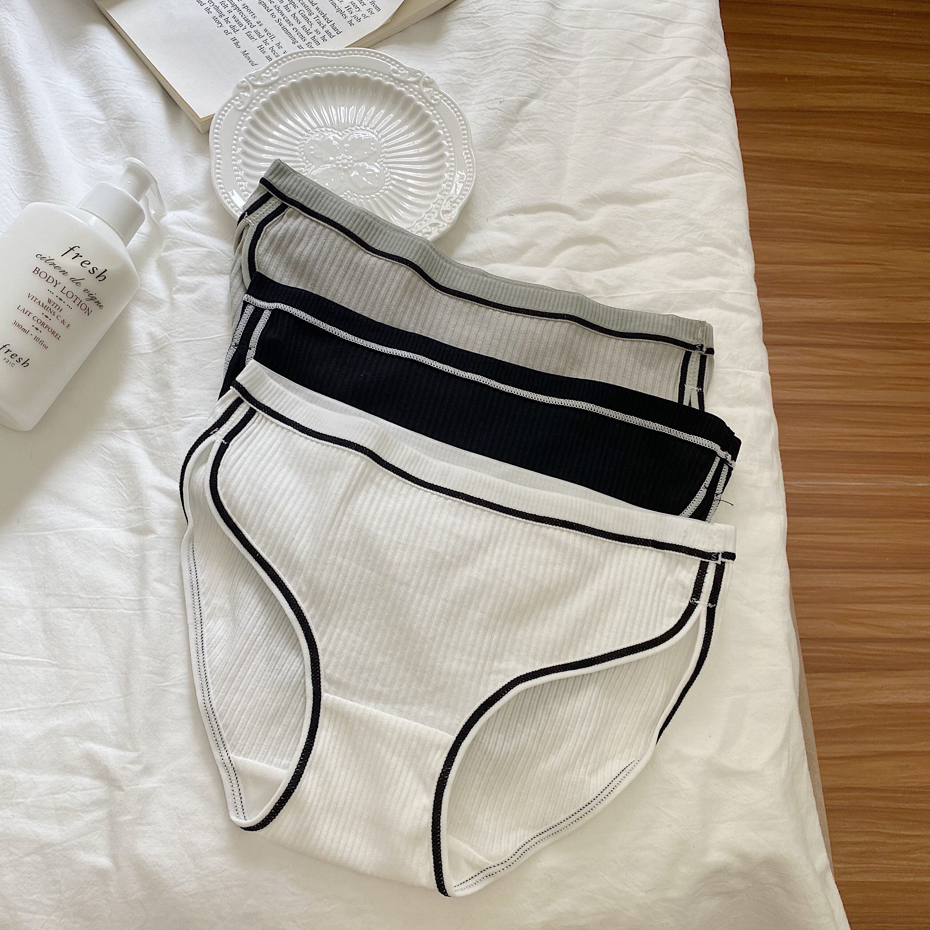 Happy every day classic black and white gray ~ simple sports striped low-waist girls briefs cotton panties 113