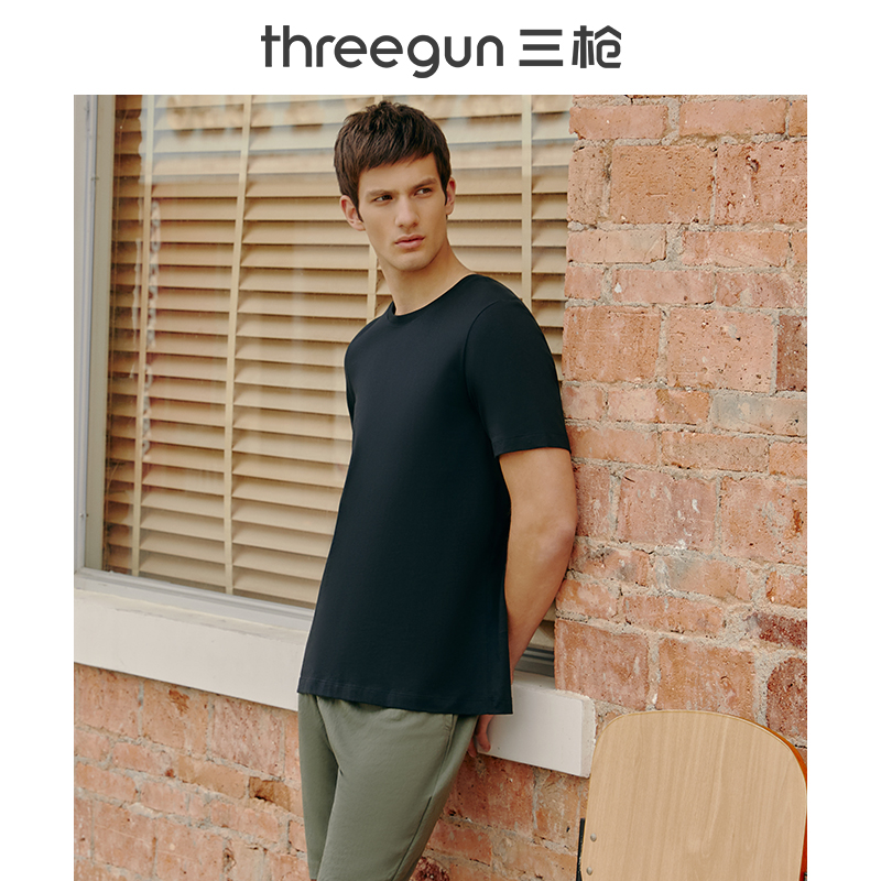 Three guns men's T-shirt cotton crew neck loose breathable sports leisure base underwear undershirt cotton men's short sleeve