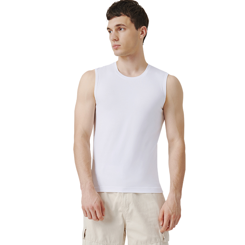 Ba bức ảnh Mens đàn hồi Tight Wide vai Vòng cổ vest Lycra bông nhẹ Andsleevet không tay T-shirt với đáy.