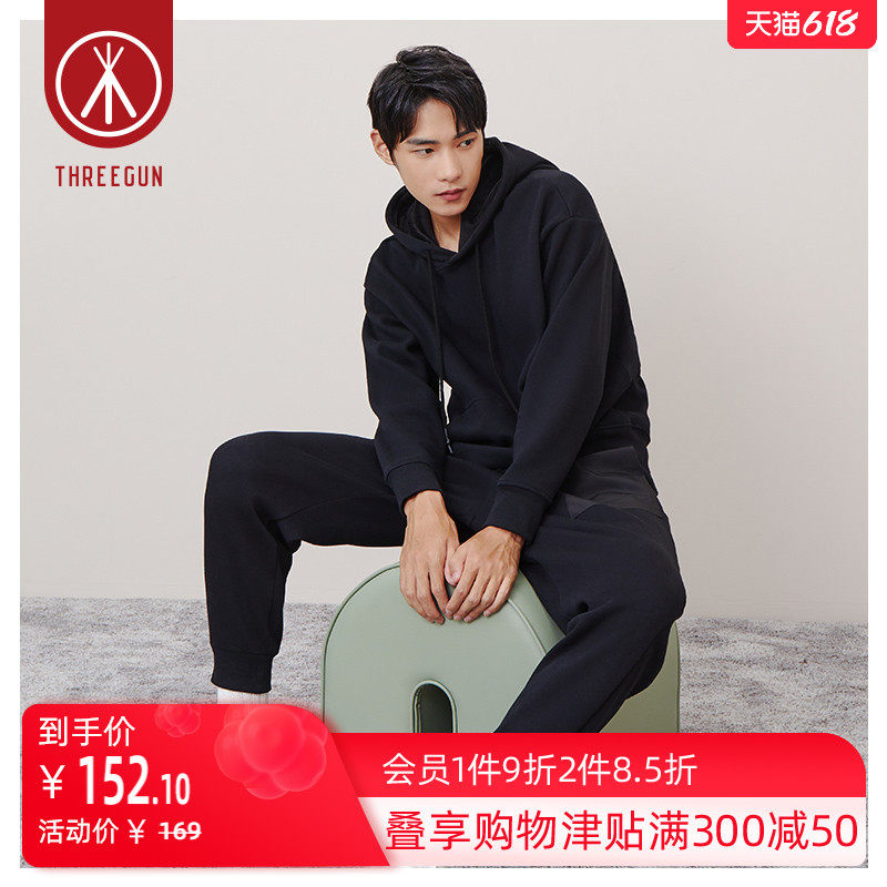 Three-gun plus suede thickened thick cotton T couple autumn winter long sleeve briefs for men and women with the same neutral-cap sports shirt