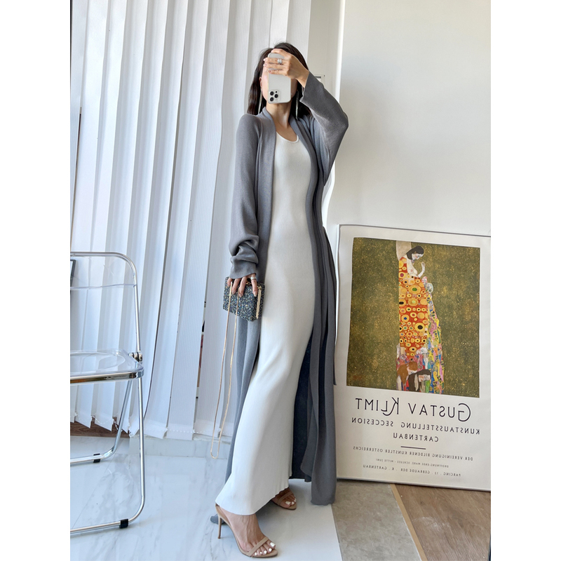 High-End Knitted Cardigan, Extra-Long, Over-The-Knee, Loose-Fitting, Lazy Style Cardigan, Bathrobe, Sweater Jacket for Women, Spring and Autumn