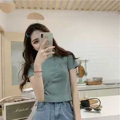 Solid color short sleeve T-shirt female new Korean slim ins Super fire Joker short T-shirt top base shirt tide