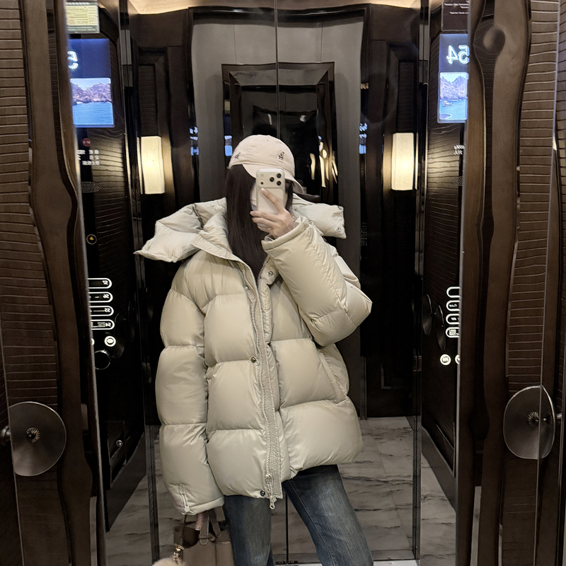 Luccstudio "Songxueyue Gray" 400g Ultra-Thick Down-Filled Short Puffer Jacket for Women