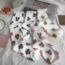 (5 pairs) Japanese Mickey socks female spring and summer ins Wind cute student tide middle tube sports stockings Korean version