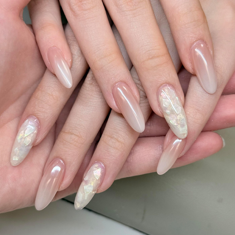 Purely Handmade Hailey Milky White Gradient Wearable Nails, Acetate Medium-Length Almond Nails, 2026 New Style with a High-End Feel Purely Handmade Hailey Milky White Gradient Wearable Nails, Acetate Medium-Length Almond Nails, 2026 New Style with a High-End Feel