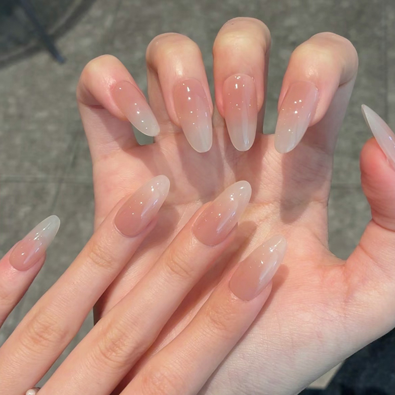 Handmade Manicure Wearable Nails Nude Color Gradient Medium-Length Nail Patches 2026 New Almond Nails Summer High-End Feel