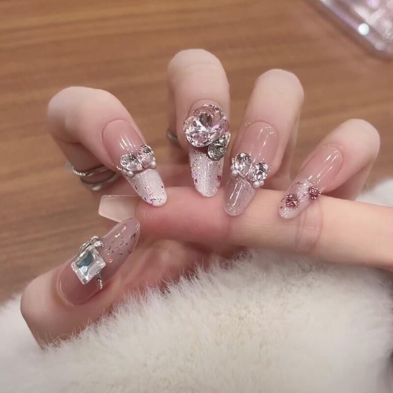 【Peach Blossom Island】Purely Handmade Wearable Nail Tips, Real Photos of High-End Cat-Eye Nails, French Style, Brightening Effect, Elegant Nail Patches