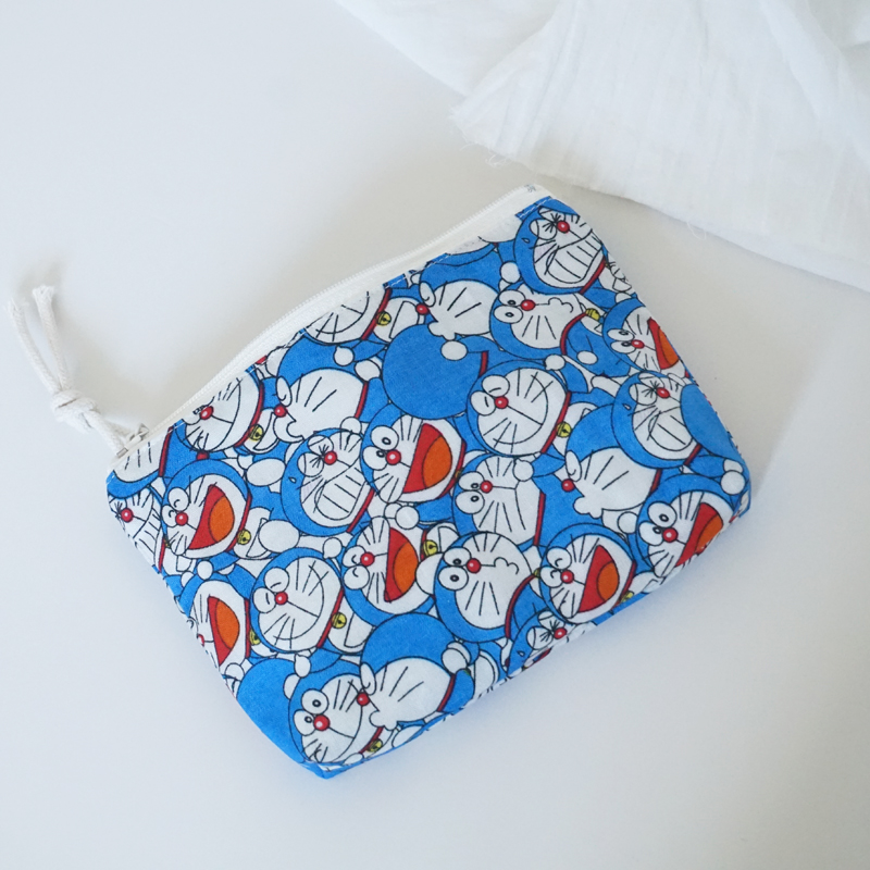 Original handmade blue cute coin bag cartoon anime robot cat grocery bag walking and bending small cloth bag