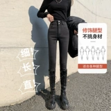 Джинсы, демисезонные эластичные штаны, флисовый карандаш, в обтяжку, 2024 года, высокая талия, по фигуре