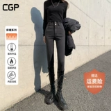 Джинсы, демисезонные эластичные штаны, флисовый карандаш, в обтяжку, 2024 года, высокая талия, по фигуре