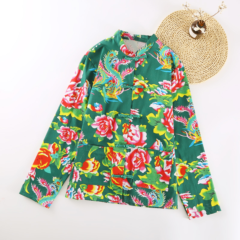 Lớn hoa vải cotton mỏng nữ áo Tang dài tay áo khoác mùa xuân mùa hè và mùa thu người lớn gió quốc gia giai đoạn váy