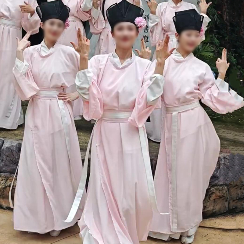 Song Dynasty Ancient Performance Costume Round-Neck Hanfu Classical Photography Ancient Costume Scholar Outfit Dance Pink Performance Costume New Year's Day