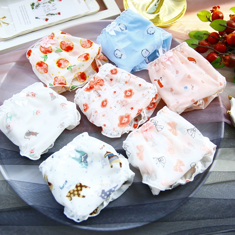 Quần lót nữ cạp thấp lưới ngọt ngào và đáng yêu in nhiều màu phim hoạt hình túi trái cây hông phụ nữ quần sịp cotton đáy quần - Giống cái