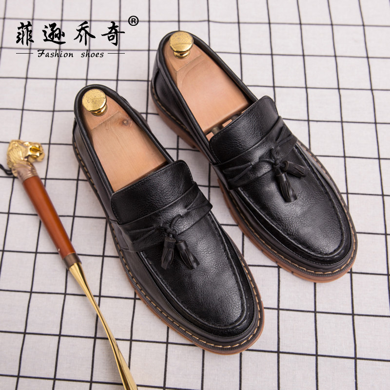 Summer soft leather Doudou shoes men's British slip-on lazy loafers business dress breathable casual leather shoes tide
