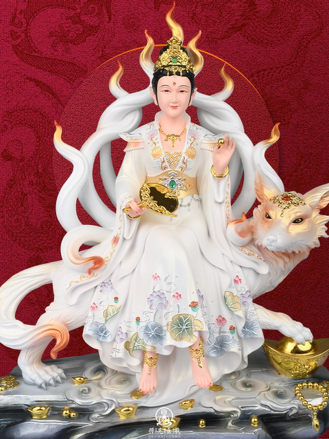 Nine-tailed fox statue, nine-girl statue, home worship Qingqiu white fox statue, spirit fox statue, nine-tailed empress ornaments