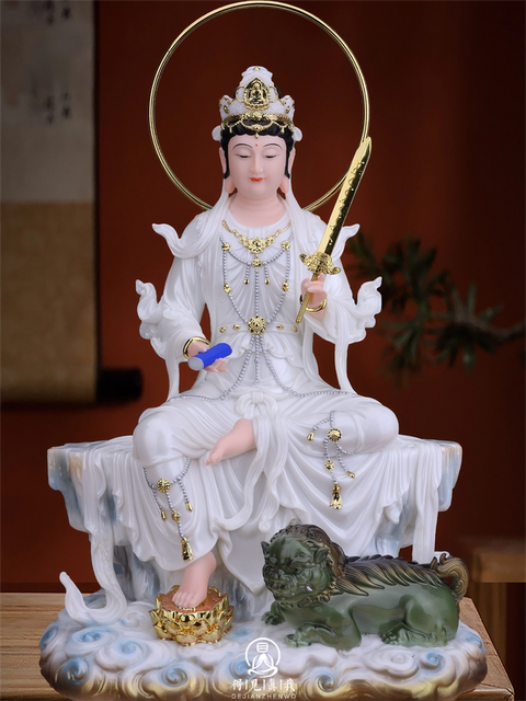 Manjushri Bodhisattva and Samantabhadra Bodhisattva statue for home use white marble Manjushri and Samantabhadra Bodhisattva statue for home worship Huayan Three Saints