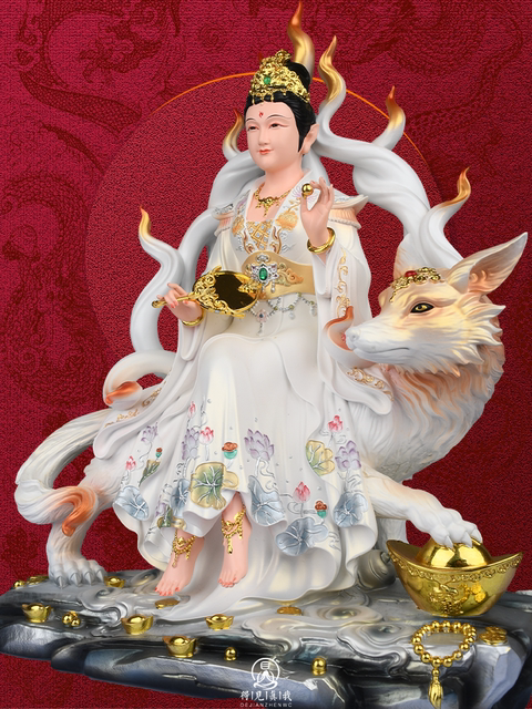 Nine-tailed fox statue, nine-girl statue, home worship Qingqiu white fox statue, spirit fox statue, nine-tailed empress ornaments