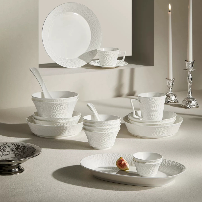Margolonte Roma Holiday Bone China Bowl and Plate Dinnerware Set for Daily Use, Gift Giving, Embossed Pure White, New Wedding, Housewarming, Home Use Margolonte Roma Holiday Bone China Bowl and Plate Dinnerware Set for Daily Use, Gift Giving, Embossed Pure White, New Wedding, Housewarming, Home Use