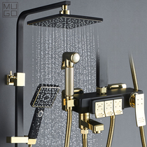 Black bath shower head button control black gold four-speed shower set all copper home smart bathroom