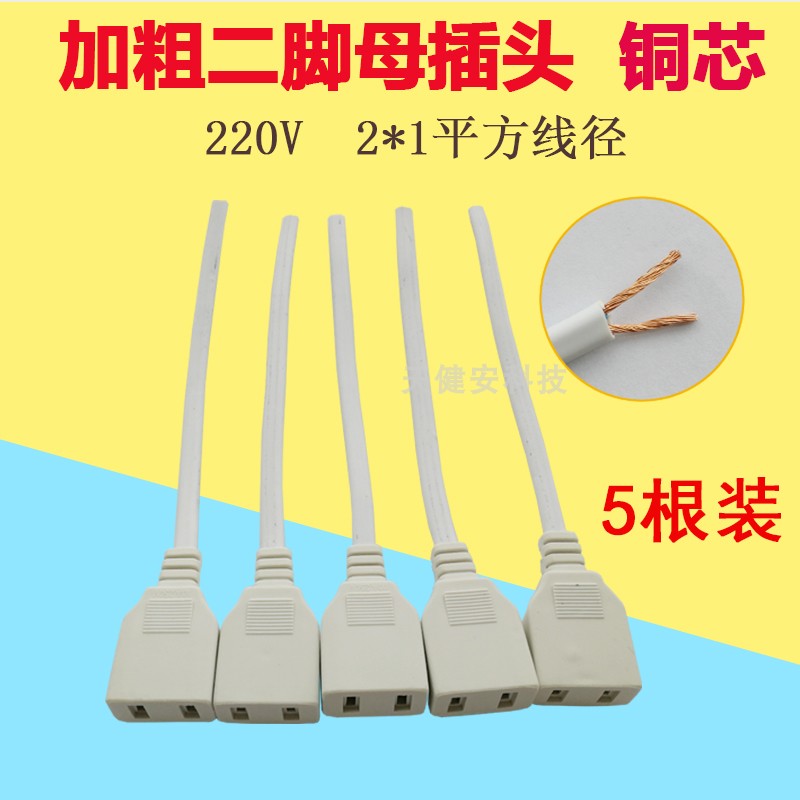 220V monitoring power supply two-pin female plug national standard pure copper belt line two-hole female socket extension line to connector bold