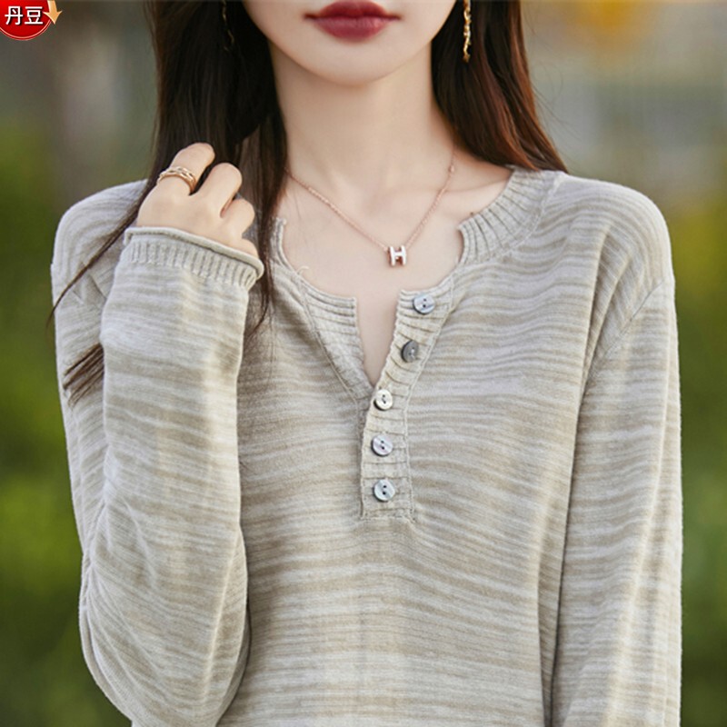 Non-Pilling 100% Pure Cotton Half-Open Collar Sweater for Women, New Autumn and Winter Stylish Loose Knit Top, Inner Layer Base Shirt