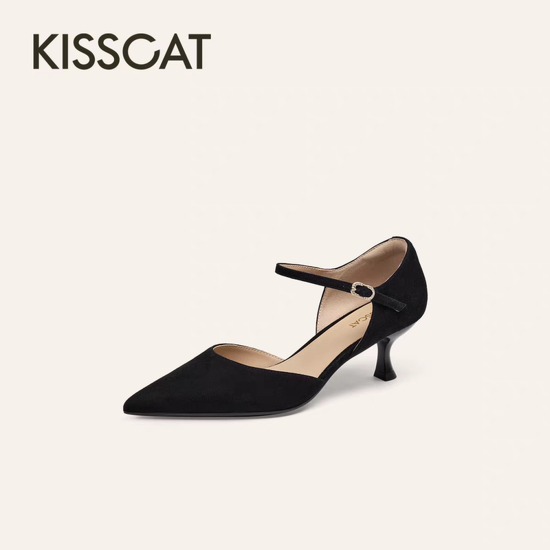 Kisscat/Kissing Cat 25 New Style Stiletto Black Elegant Pointed Toe Shallow Mouth Single Shoes High Heels Ka65149-12