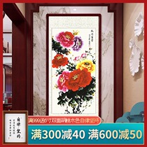 Flower blossom rich peony Chinese painting living room decoration painting Feng Shui Zhaofu vertical painting calligraphy painting scroll porch