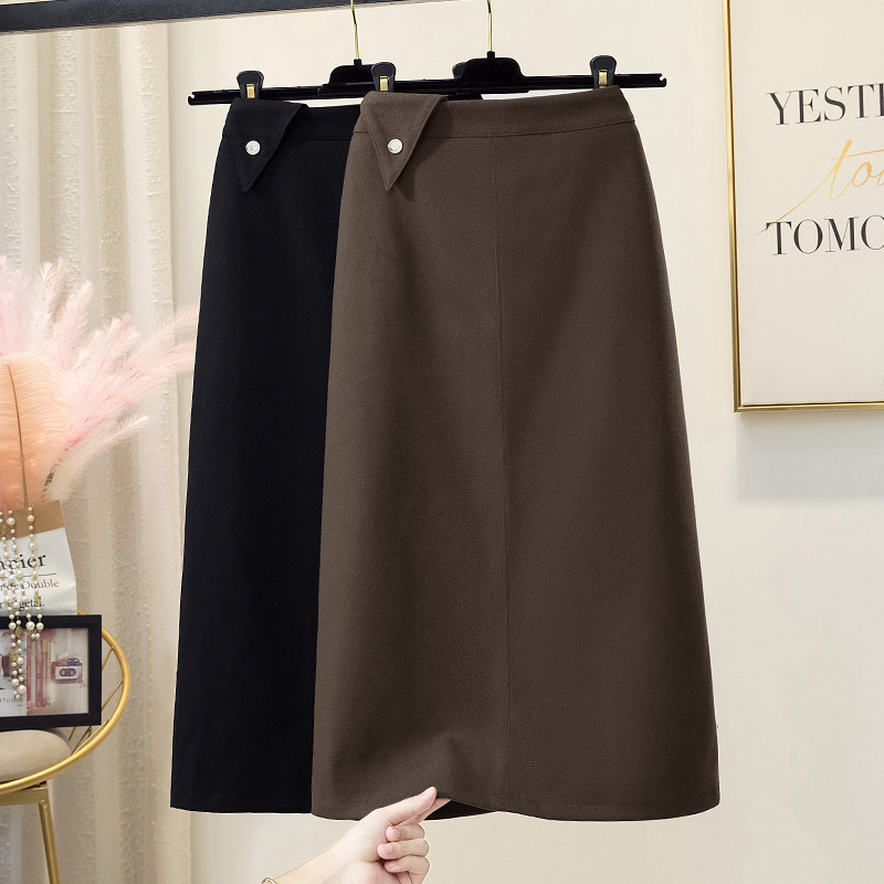 Gross Korean cargo half body dress woman autumn winter high purse hip skirt new 2022 long version open fork to fix up straight drum skirt