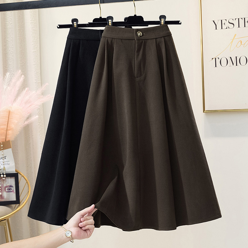 Korean version woolen skirt women's autumn and winter 2022 new umbrella skirt mid-length version cover crotch skirt is thin and foreign style a-line skirt