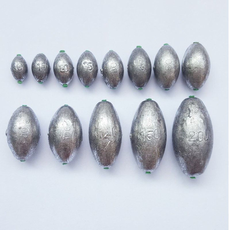 Plastic core hollow drop Olive drop medium pass drop through the heart of the lead lump Olive lead drop throwing rod drop through the heart of the 10 grams-200 grams