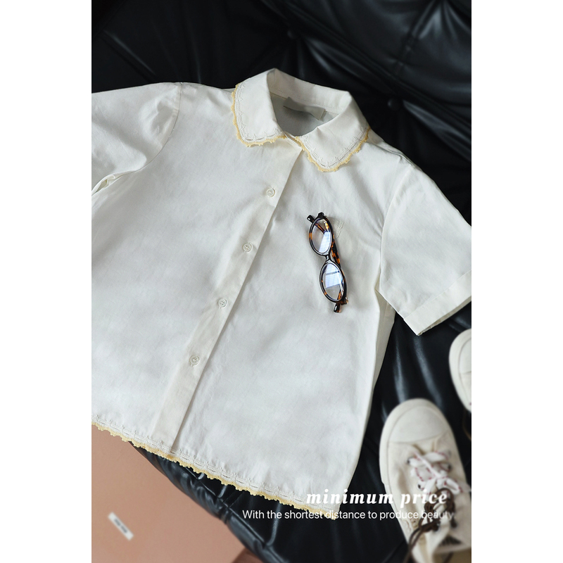 Myriad Middle Sweet Style Lace Button Short-Sleeved Shirt Mulberry Silk U-Neck Vest Dress for Women Myriad Middle Sweet Style Lace Button Short-Sleeved Shirt Mulberry Silk U-Neck Vest Dress for Women